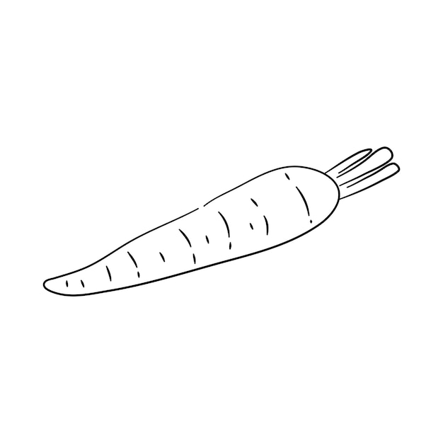 Karotten-Doodle-Symbol mit einer handgezeichneten schwarzen Skizzenvektorillustration
