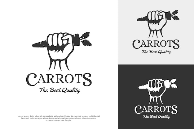 Karotten-vektor-logo-vorlage. dieses design verwendet hand- und farmsymbol. geeignet für ernte und markt.
