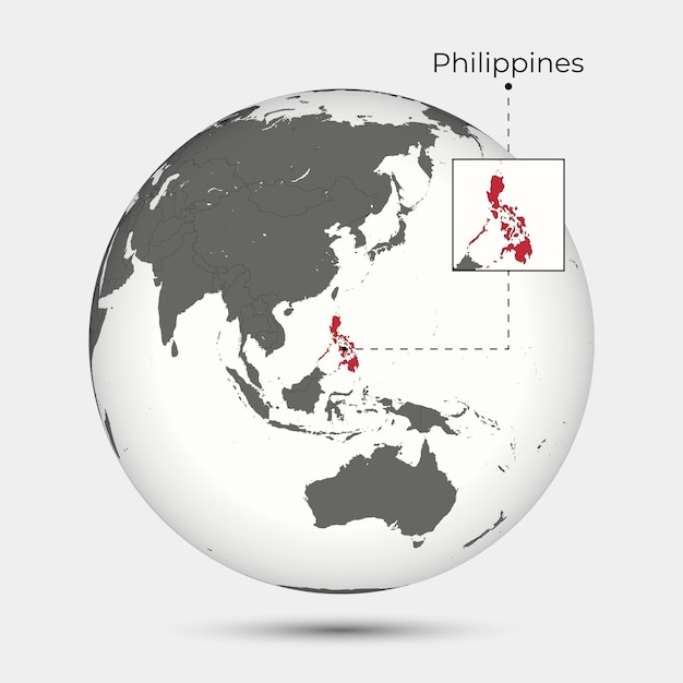 Karte der philippinen mit position auf dem globus