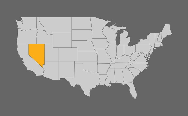 Karte der vereinigten staaten mit nevada-hervorhebung auf grauem hintergrund