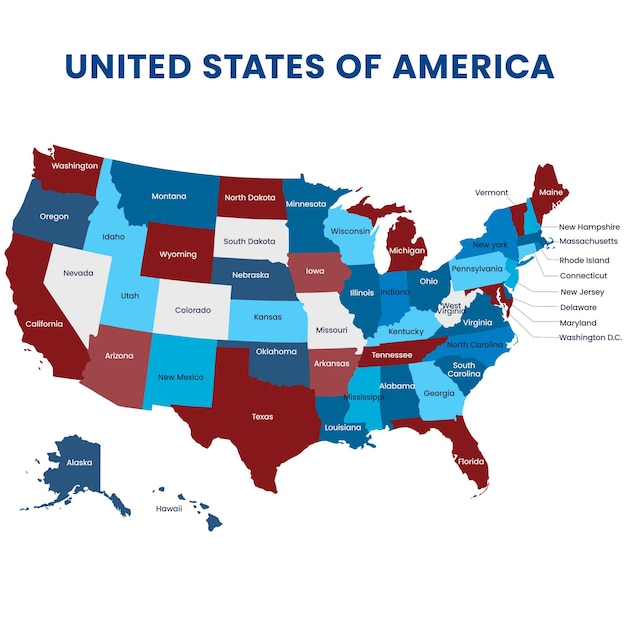 Karte der Vereinigten Staaten von Amerika auf weißem Hintergrund