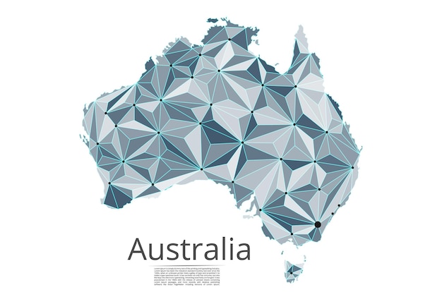 Karte des australischen kommunikationsnetzwerks low-poly-vektorbild einer weltkarte mit lichtern in form von städten