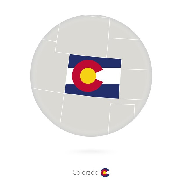 Karte des bundesstaates colorado und flagge in einem kreis kartenkontur des us-bundesstaates colorado mit flagge vector illustration