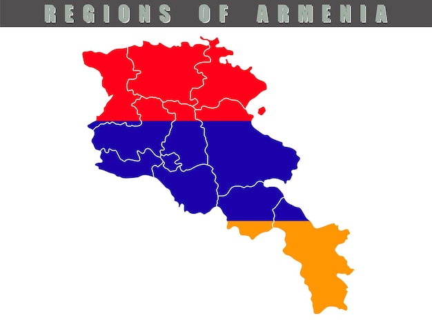 Karte des Landes Armenien Detaillierte Vektorkarte Armeniens nach Regionen Karte Armeniens mit Flagge
