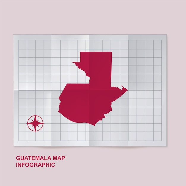 Karte des landes guatemala in gefaltetem rasterpapier