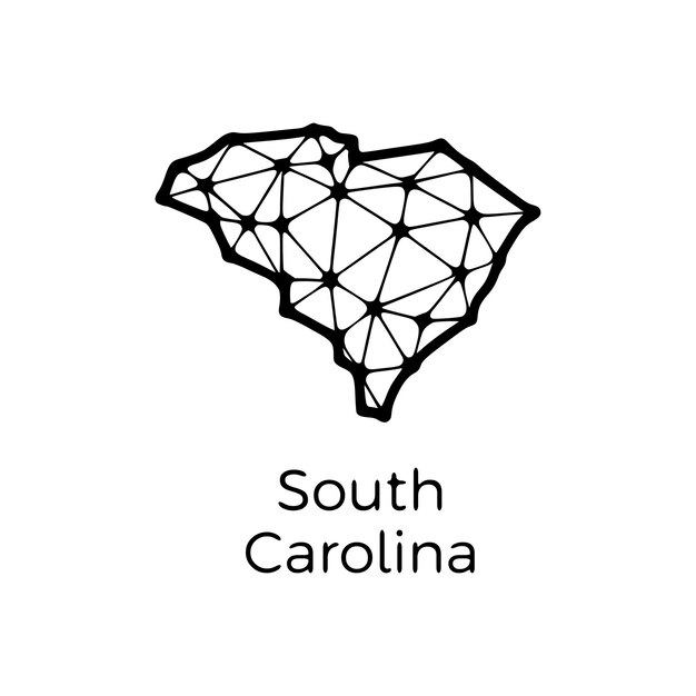 Karte des staates south carolina polygonal-illustration aus linien und punkten, die auf weißem hintergrund isoliert sind