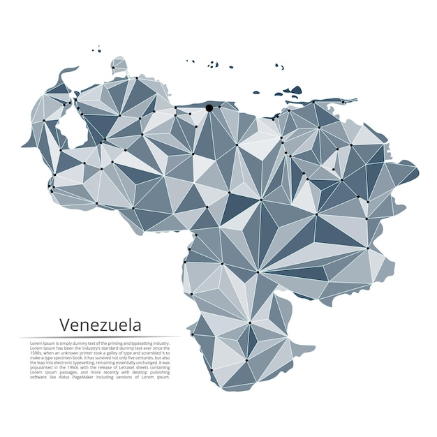 Karte des venezolanischen kommunikationsnetzes low-poly-vektorbild einer weltkarte mit lichtern in form von städten