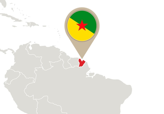 Karte mit hervorgehobener karte und flagge von französisch-guayana