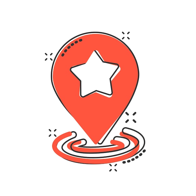 Vektor karte-pin-symbol im comic-stil gps-navigation cartoon-vektor-illustration auf weißem, isoliertem hintergrund lokalisieren sie das geschäftskonzept mit splash-effekt