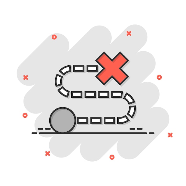 Karte-pin-symbol im comic-stil gps-navigation cartoon-vektor-illustration auf weißem, isoliertem hintergrund lokalisieren sie das geschäftskonzept mit splash-effekt