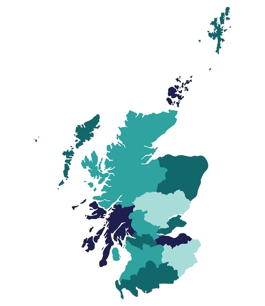 Vektor karte schottlands in verwaltungsregionen in mehrfarbiger farbe