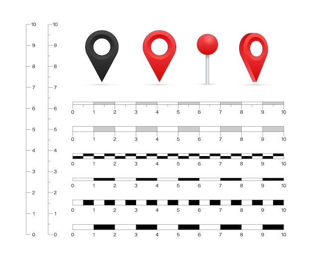 Vektor karte skaliert grafiken zum messen von entfernungen. vektorgrafik auf lager.