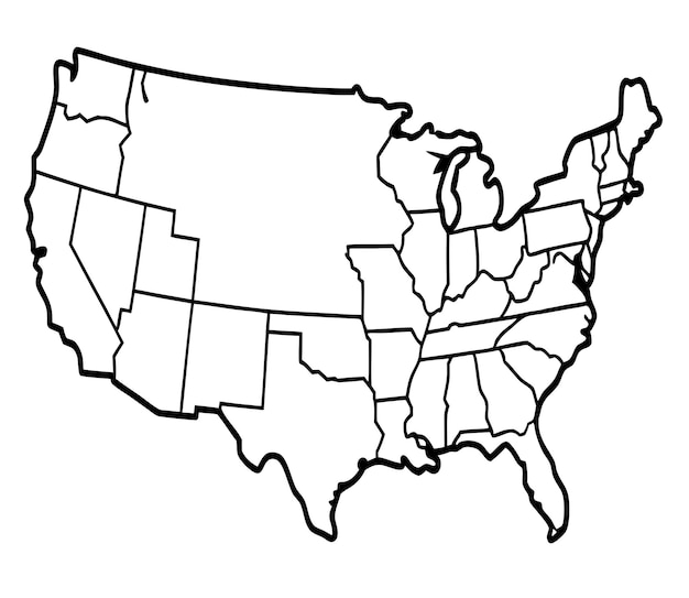 Karte USA Malbuch Seite Vektor-Illustration für die Hand Zeichnung USA Karte Linienkunst Vektor