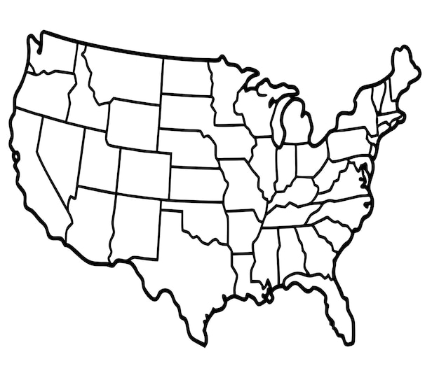 Karte USA Malbuch Seite Vektor-Illustration für die Hand Zeichnung USA Karte Linienkunst Vektor