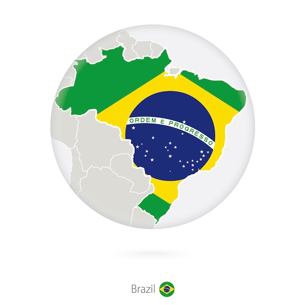 Vektor karte von brasilien und nationalflagge in einem kreis kontur der brasilien-karte mit flagge vector illustration