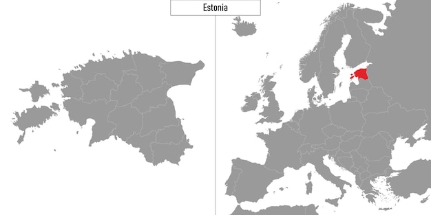 Karte von estland und lage auf der europakarte. vektorillustration