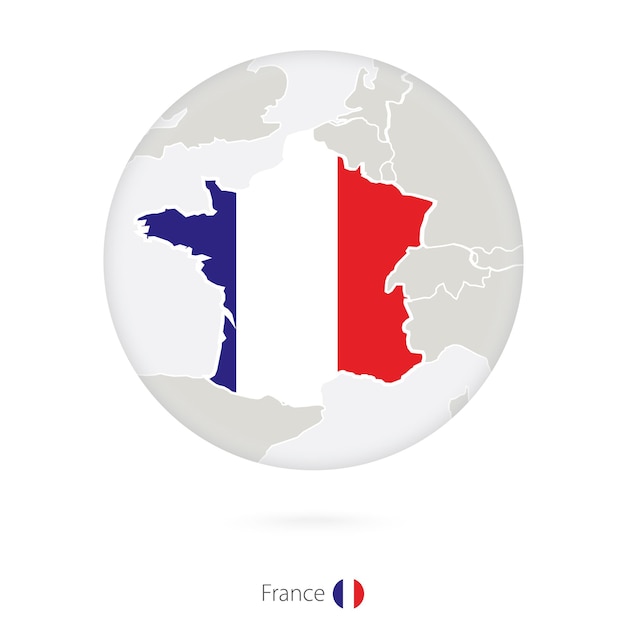 Karte von frankreich und nationalflagge in einem kreis frankreich kartenkontur mit flagge vector illustration