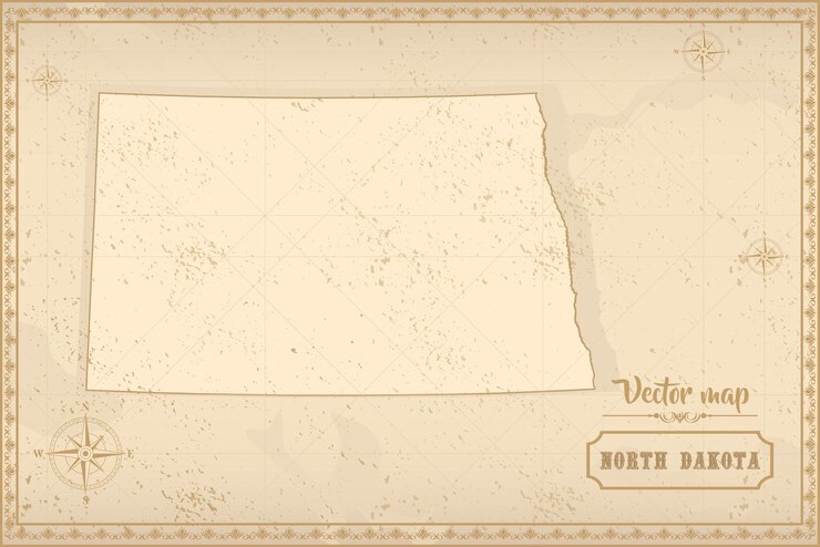 Vektor karte von north dakota im alten stil, braune grafiken im retro-fantasy-stil