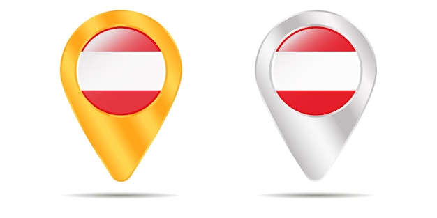 Karte von pins mit flagge von österreich. auf weißem hintergrund. vektor-illustration
