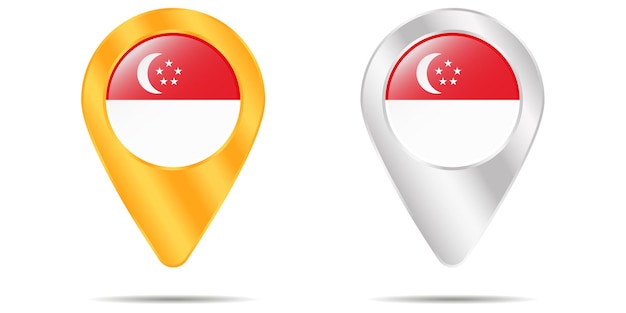 Karte von pins mit flagge von singapur. auf weißem hintergrund. vektor-illustration