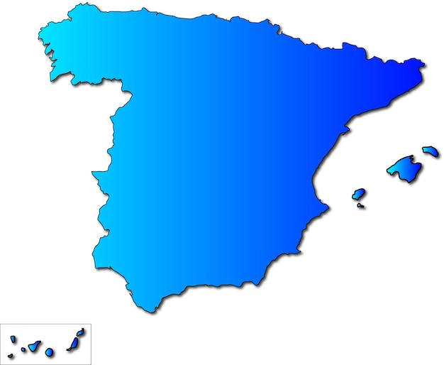 Karte von Spanien in blauer Farbe auf weißem Hintergrund