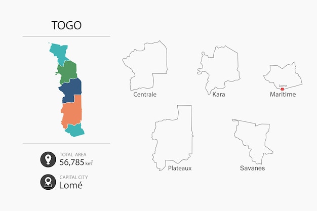 Karte von Togo mit detaillierter Länderkarte Kartenelemente der Städte Gesamtflächen und Hauptstadt