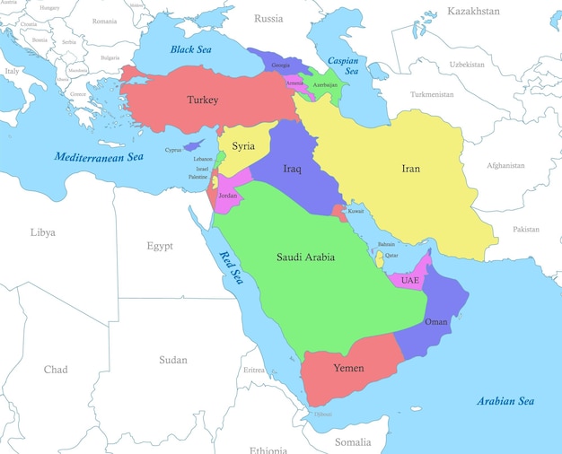 Vektor karte von westasien mit grenzen der staaten