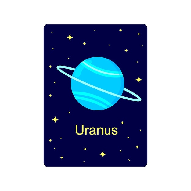 Karteikarte für kinder mit uranus-planeten auf dunklem sternenhintergrund lehrmaterial für schulen