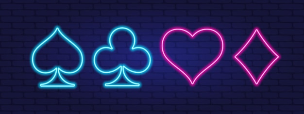 Karten-Ikonen Neon-Stil Bild Spielkarten-Deck Vektor-Illustration