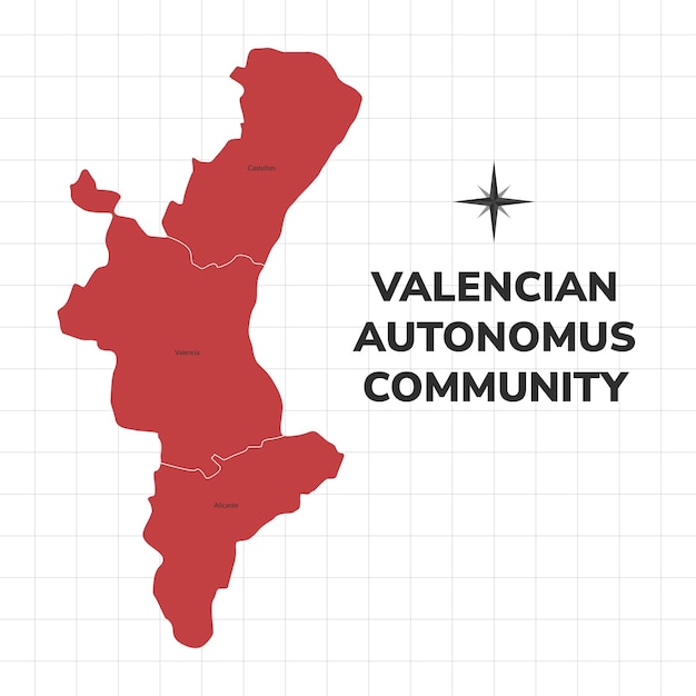 Vektor kartenillustration der autonomen gemeinschaft von valencia karten der region in spanien