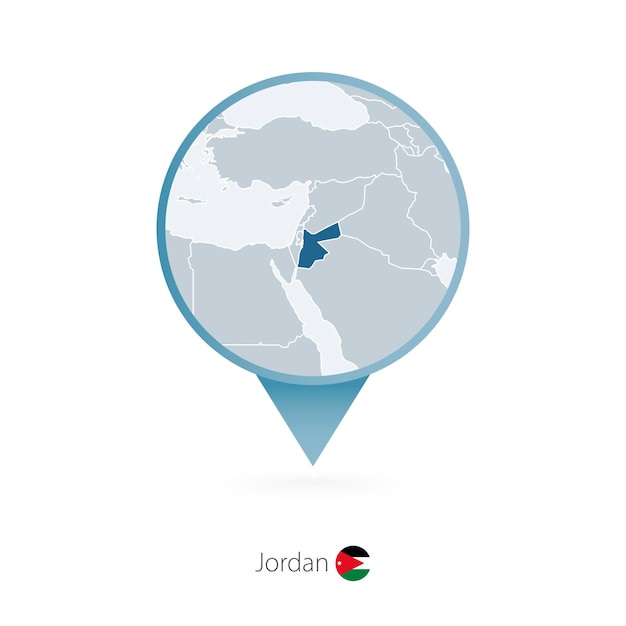 Kartennadel mit detaillierter karte von jordanien und den nachbarländern