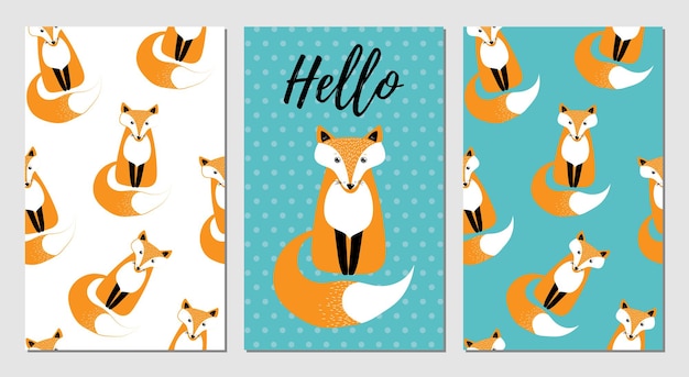 Kartenset mit einem Fuchs. Hallo Vektorposter.