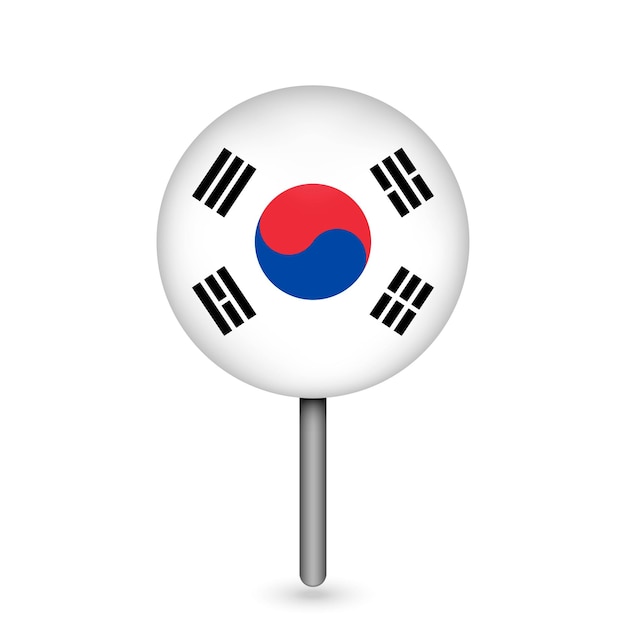 Vektor kartenzeiger mit land südkorea südkorea-flagge vektorillustration