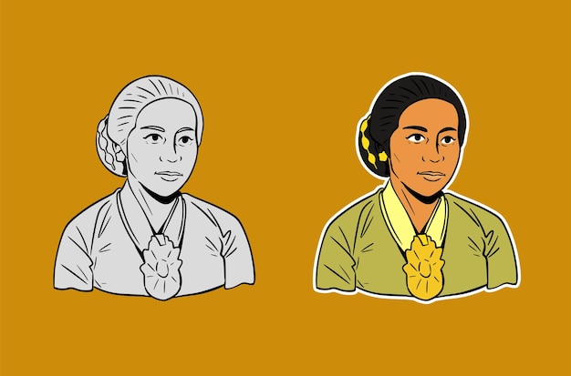 Vektor kartini porträt zeichentrickfilm illustration indonesischer nationalheld