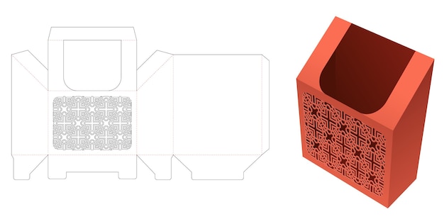 Karton-briefkasten mit schablonenmuster-stanzschablone und 3d-modell