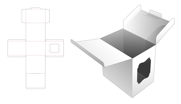 Karton mit 2 klappen und gestanzter fensterschablone