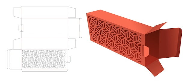 Karton mit fensterstanzschablone mit japanischem muster und 3d-modell