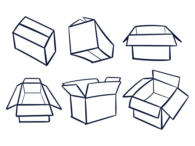 Kartonbox Scribble Lines Set Handgezeichnete Kartonkasten Scribble Doodle Vektor Set Cardb