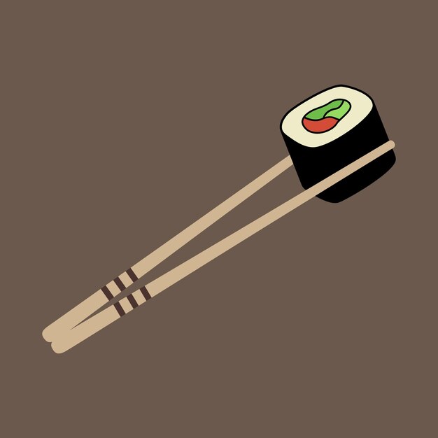 Vektor kartoonillustration der asiatischen sushi-küche mit essstäbchen