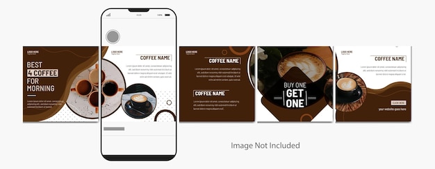 Vektor karussell-post-vorlage, coffee-shop-instagram-microblog-karussell-post
