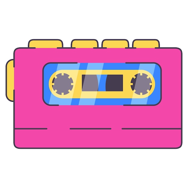 Vektor kassetten-audiospieler retro tragbare stereo-radio-kassetten-recorder vintage kassetten-spieler