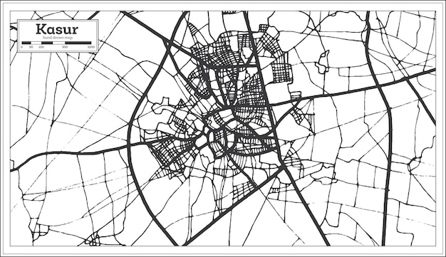 Vektor kasur pakistan stadtplan in schwarz-weiß-farbe. vektor-illustration. übersichtskarte.