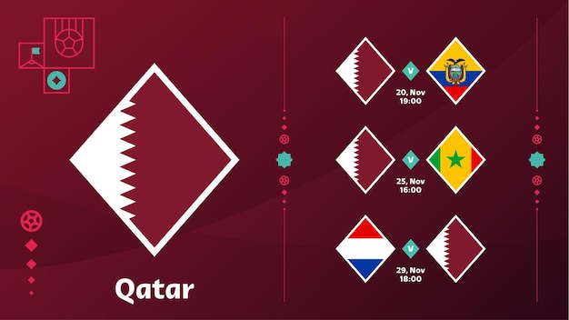Katar-Nationalmannschaft plant Spiele in der Endphase der 22. Fußball-Weltmeisterschaft Vektordarstellung der 22 Spiele des Weltfußballs