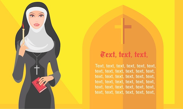 Katholische nonne in roben flache illustration