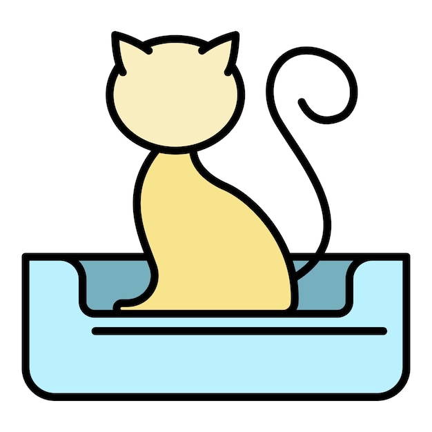 Katze auf dem bett-symbol kontur katze auf der bett-vektor-symbole farbe flach isoliert