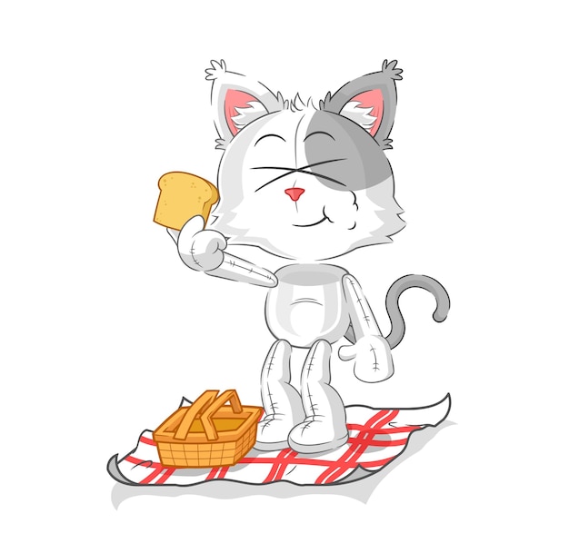 Katze auf einem picknick-cartoon cartoon-maskottchen-vektor