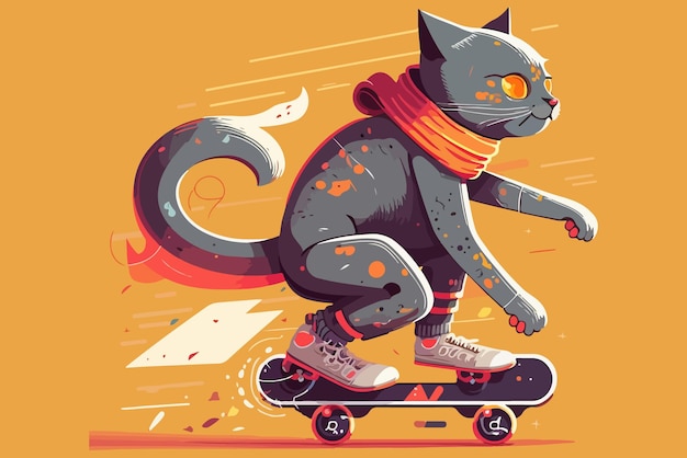 Katze, die auf einem Skateboard reitet, Vektorgrafik