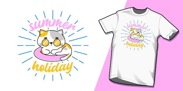 Katze im sommer t-shirt vorlage design