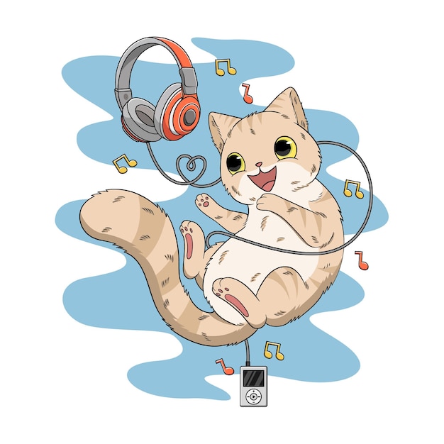 Vektor katze lieben musikillustration