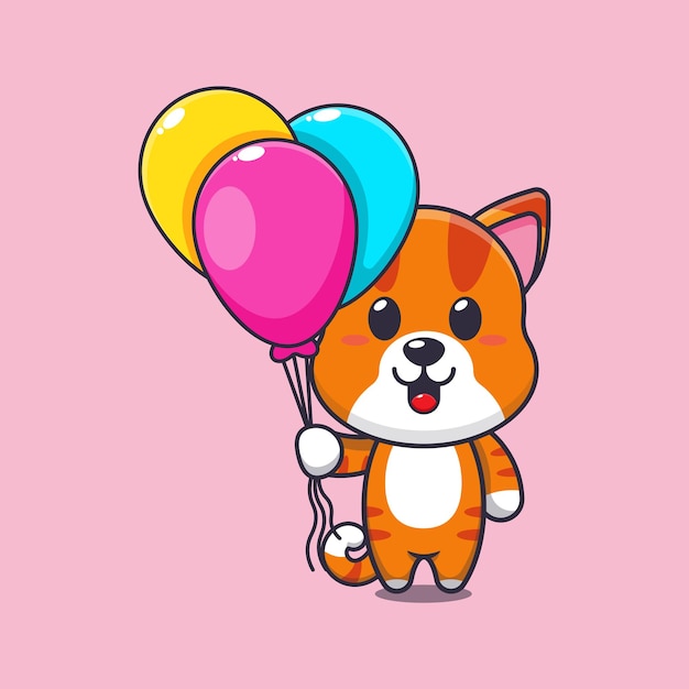 Vektor katze mit ballon-cartoon-vektorillustration